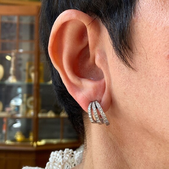 18K White Gold Diamond Hoop Earring - image 4