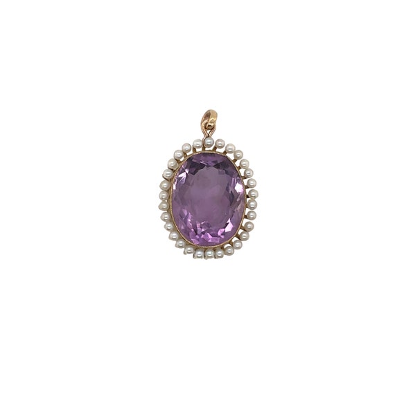 Victorian 14K Yellow Gold Amethyst and Pearl Pend… - image 1