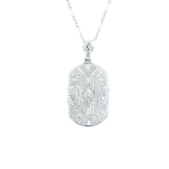 Art Deco 14K White Gold Diamond Pendant - image 1