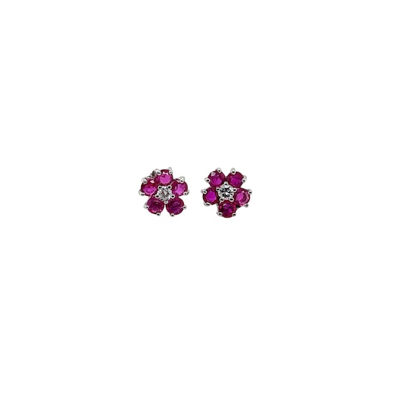 14K White Gold Ruby and Diamond Earring - image 1