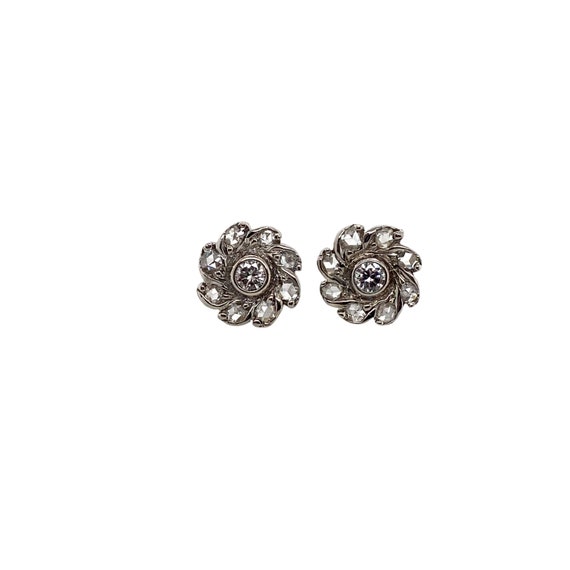 14K White Gold Diamond Cluster Earring - image 1