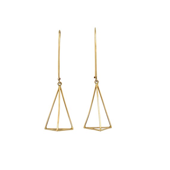 14K Yellow Gold Triangular Earring