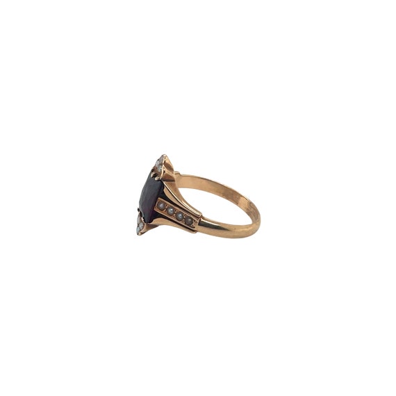 Antique 14K Yellow Gold Garnet and Seed Pearl Ring - image 2