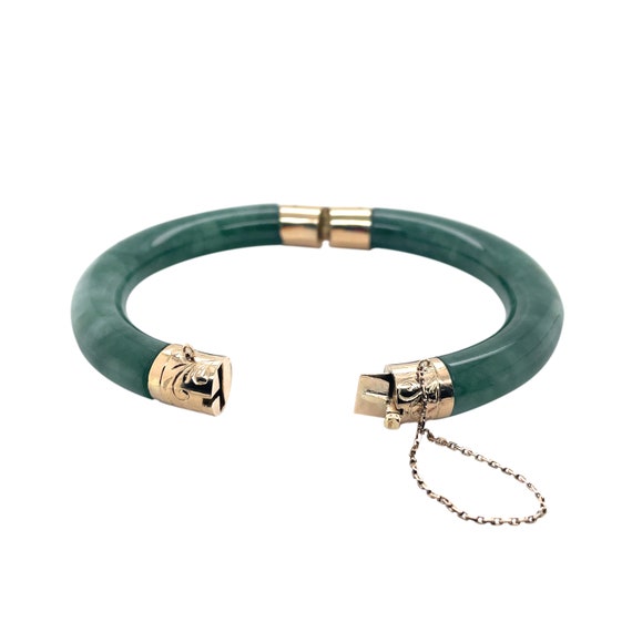 14K Yellow Gold Jade Bangle Bracelet - image 3