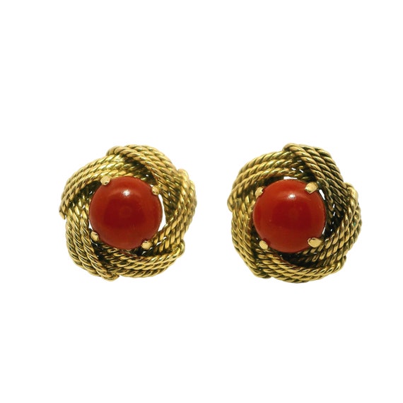 French 18K Yellow Gold Coral Earring
