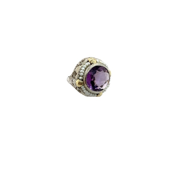 Art Deco 14K White Gold Amethyst and Seed Pearl R… - image 4