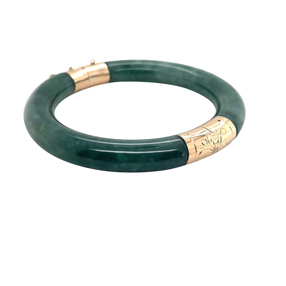 14K Yellow Gold Jade Bangle Bracelet - image 2