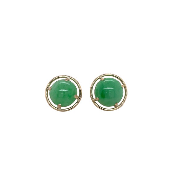 14K Yellow Gold Jade Earrings - image 1