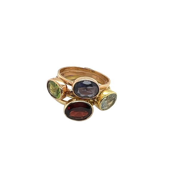 Four 14K Yellow Gold Multi-Color Rings