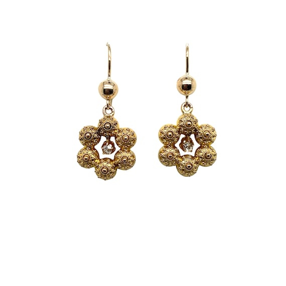 Victorian 14K Yellow Gold Diamond Earrings - image 3