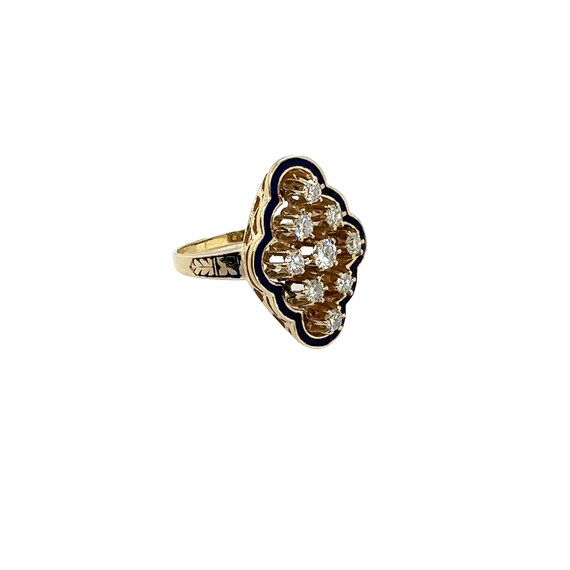 14K Yellow Gold Enamel and Diamond Ring - image 4