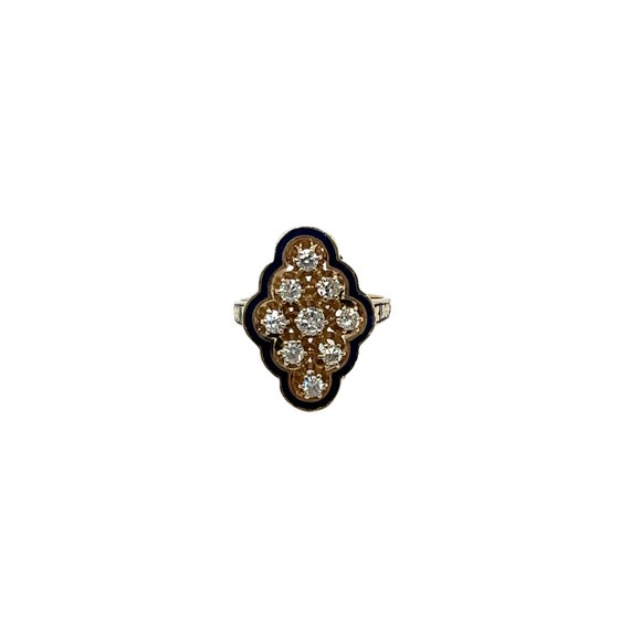 14K Yellow Gold Enamel and Diamond Ring - image 1