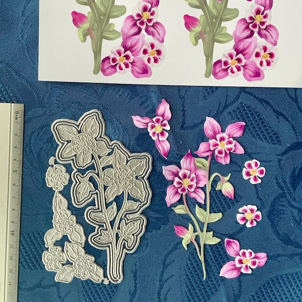 Pink Orchid Flower cutting die set for decoupage with printout