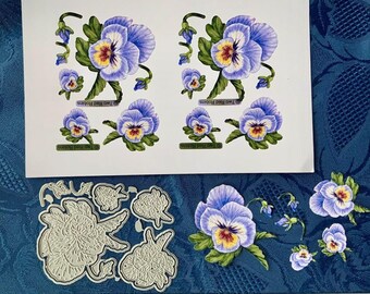 Flower Pansy Die Set with 2 print-out sheets/decoupage Floral