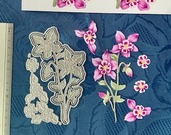 Pinke Orchidee/Akelei-Blüte Stanzformen Set für Decoupage mit Ausdruck