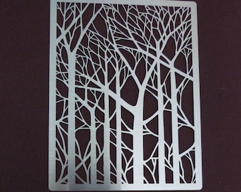 Stainless * Steel * Stencil * Emboss* Paste / Pyrography * Tree * Forest * LJ849