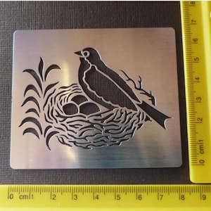 Plantilla de acero inoxidable METAL Hoja Nido Mirlo Zorzal Huevos de pájaro Helecho relieve