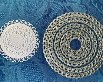 Set of 5 Nesting Lace Patterned Edged Metal Cutting Dies, Circle, Scalloped