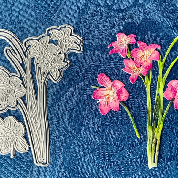 Floral/Flower/Cutting Die/Pink/Lily/Decoupage with Printout for Card making Topper