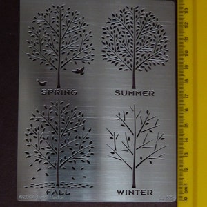 Stainless Steel Stencil Emboss Paste / Pyrography Tree 4 Seasons SpringSummerFallWinter image 1