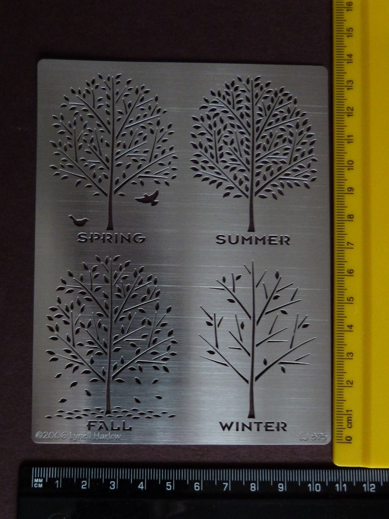 Stainless Steel Stencil Emboss Paste / Pyrography Tree 4 Seasons SpringSummerFallWinter image 1