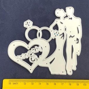 Troquel de corte para pareja de novios, corazón, anillo, Sr. y Sra., ocasión, boda