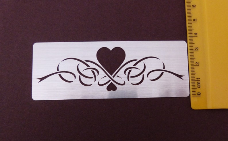 Small Border Metal Stencil Heart Swirl emboss Stainless Steel Pyrography Emboss image 2