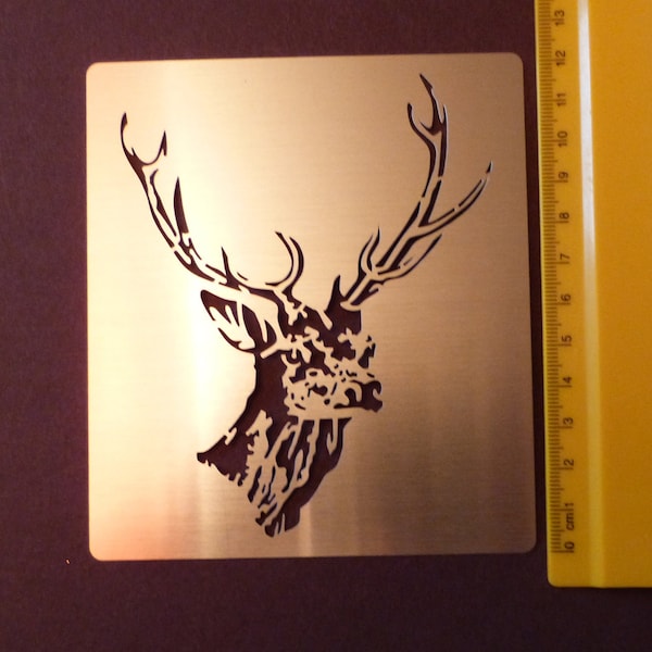 Medium Stainless Steel stencil Oblong Stag Deer Head Antler Emboss Christmas