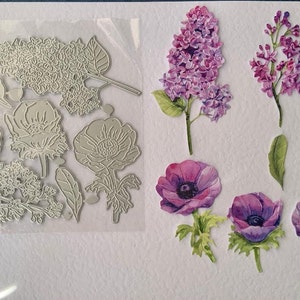 Coquelicot mauve jacinthe découpée avec décoration pour cartes de vœux impression/fleur/floral/découpage