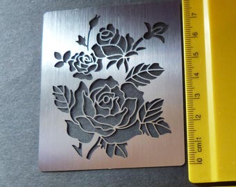 Stainless Steel Metal Stencil Oblong Ornate Rose Floral Emboss Pyrography -   Israel