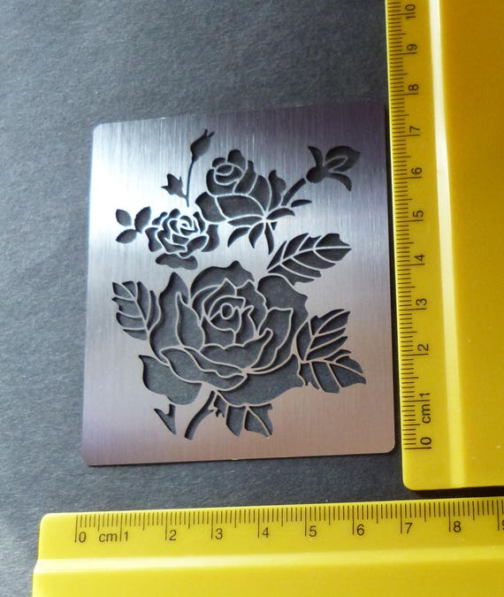 Stainless Steel Metal Stencil Oblong Ornate Rose Floral Emboss Pyrography 