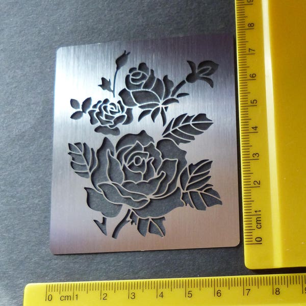 Pochoir en métal en acier inoxydable Oblong Ornate Rose Floral Emboss Pyrographie