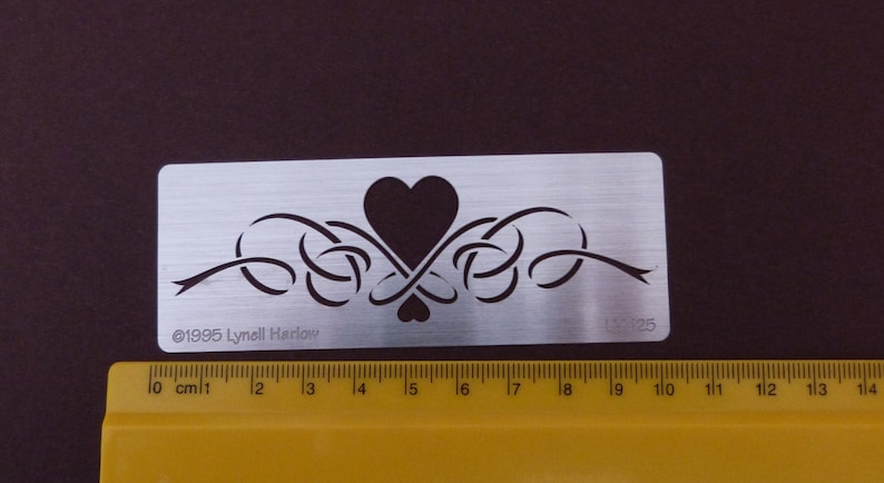 Small Border Metal Stencil Heart Swirl emboss Stainless Steel Pyrography Emboss image 1