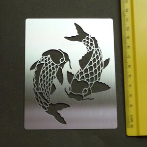 Medium Size/steel/stencil/Oblong/Oriental Carp/Koi/Fish/Pyrography