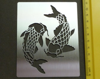 Medium Size/steel/stencil/Oblong/Oriental Carp/Koi/Fish/Pyrography