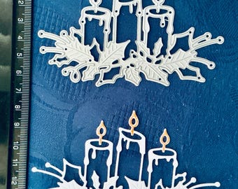 Christmas Holly Candle Trio Metal Cutting Die - Small size - Topper Embellishment