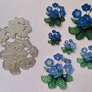 Blauw/paarse sleutelbloem bloemen snijmalset met print