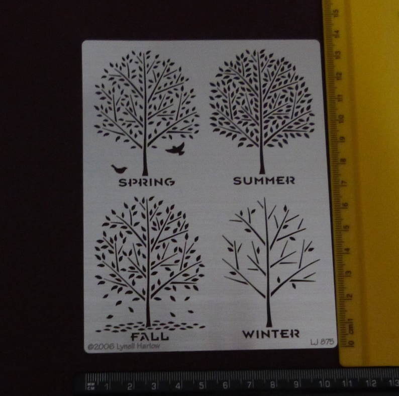 Stainless Steel Stencil Emboss Paste / Pyrography Tree 4 Seasons SpringSummerFallWinter image 2