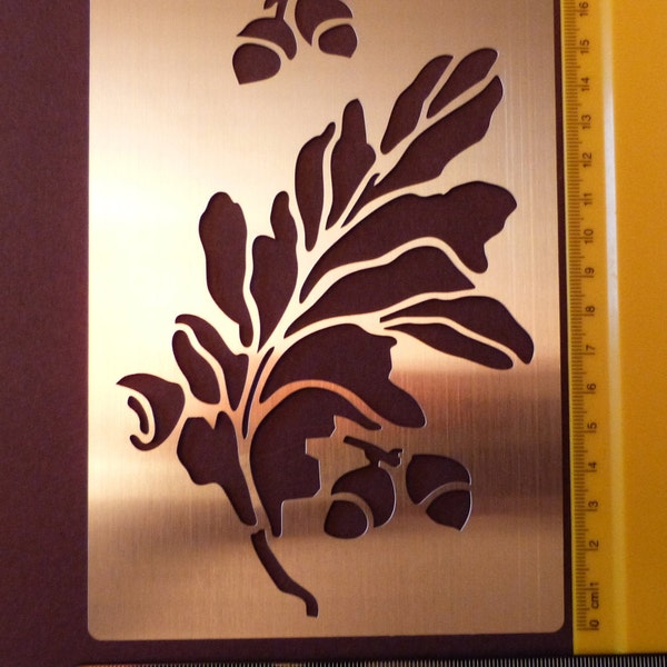 Grand pochoir en acier inoxydable Oblong Oak Leaf Acorn - Gaufrage Pyrographie