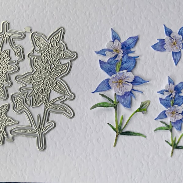 Blue and white Fuschia/Columbine Die Set Floral Corner Flower For Decoupage / with printout