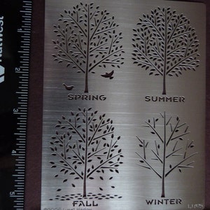 Stainless Steel Stencil Emboss Paste / Pyrography Tree 4 Seasons SpringSummerFallWinter image 3