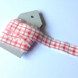 Nastro fatto a mano a quadri rossi, rifinitura in cotone strappato a mano, larghezza 1,5/2 cm, totale 8 m