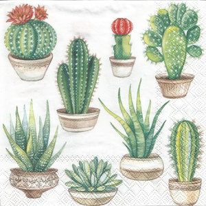 Cactus - 4 serviettes en papier pour découpage, art de la serviette, papier succulent