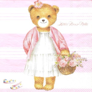 Serviettes en papier Petit ours belle decoupage, lot de 4 serviettes de table ours rose et bleu pour le découpage, shower de bébé garçon fille bricolage g263