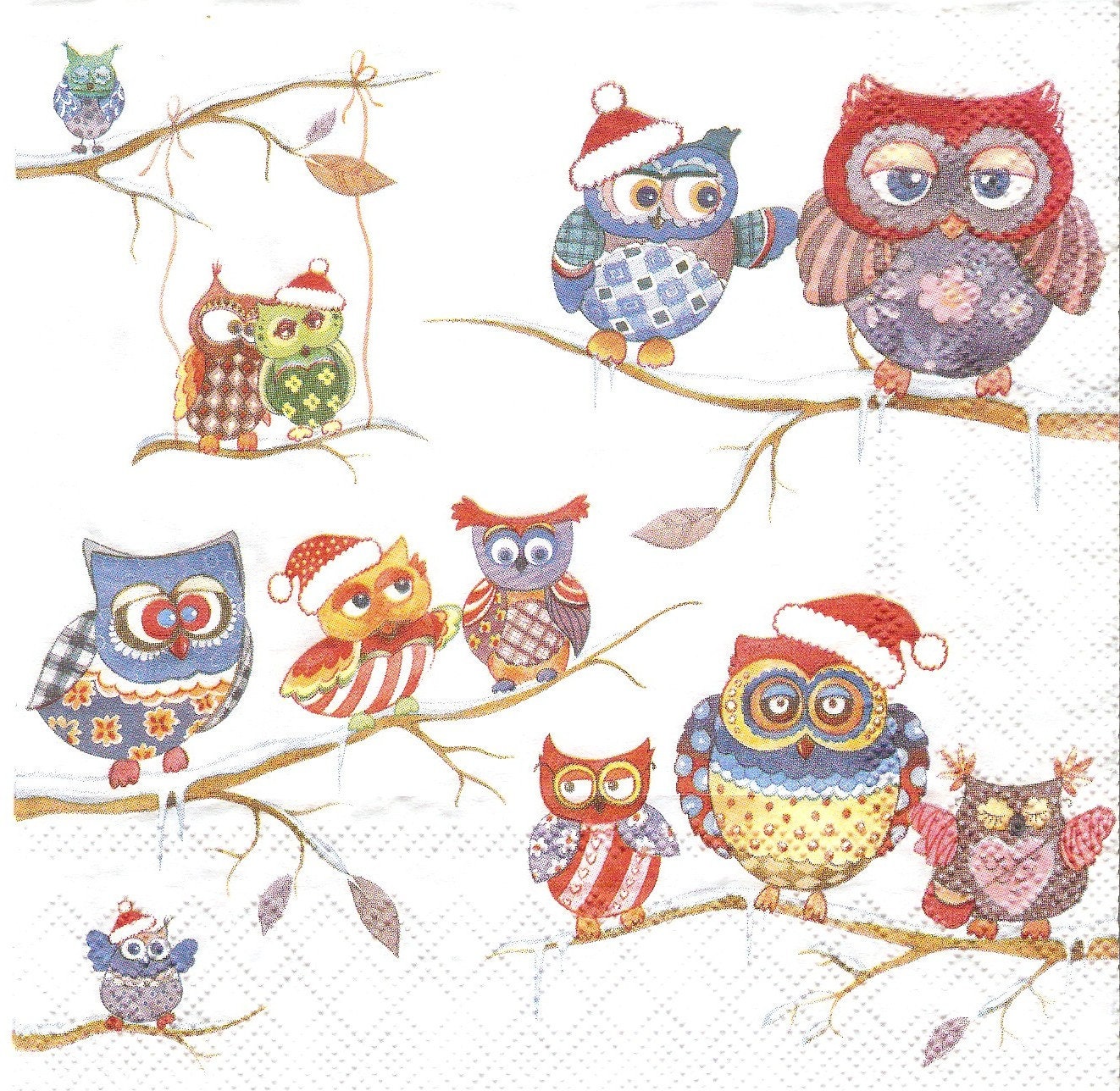 4 christmas owls paper napkins for decoupage owls in Etsy