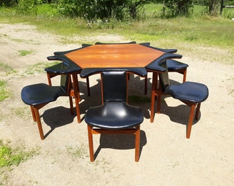 Hans Olsen,Danish teak,king Frederick,dining set,6 chairs,M.J. Rasmussen