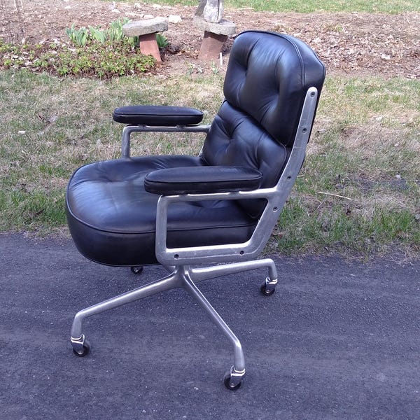 Herman Miller,Eames,alluminium Gruppe,Time Life Chair,schwarz Leder,Vintage