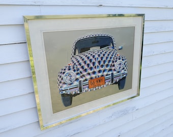 vintage, década de 1960, VW Beetle, Nueva York, arte pop, original, litografía, serigrafía