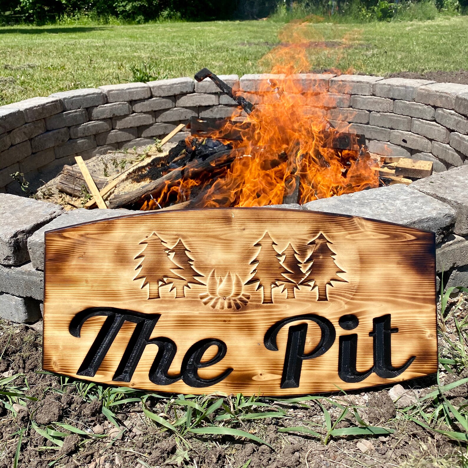 Fire pit sign backyard signs personalized gifts for dad Etsy