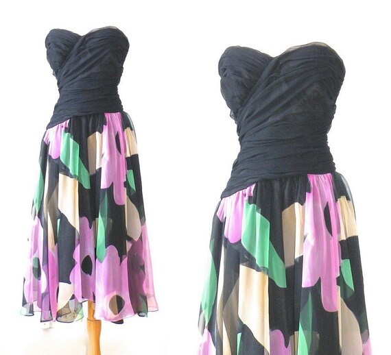 Vintage 1980s Chiffon Party Dress, 50s Inspired Dr